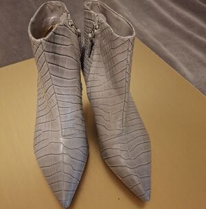 Ralph Lauren Silver Croc-Embossed Ankle Boots